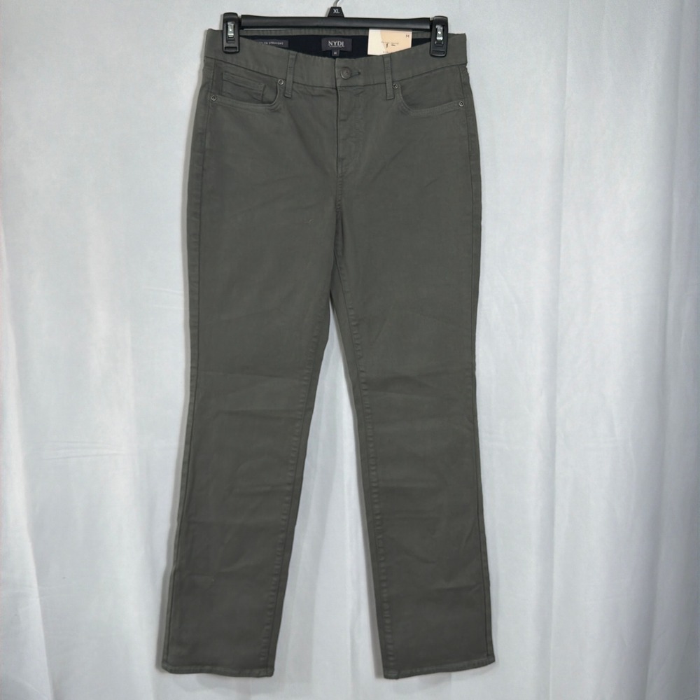 NYDJ Pants Marilyn Straight M Waist-Match Lift Tuck Olive Green Women NWT